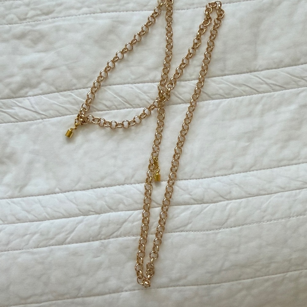 2 Multi-Style necklaces Gold Heart Pendant w/ Crystals &long gold chain. - Picture 6 of 13